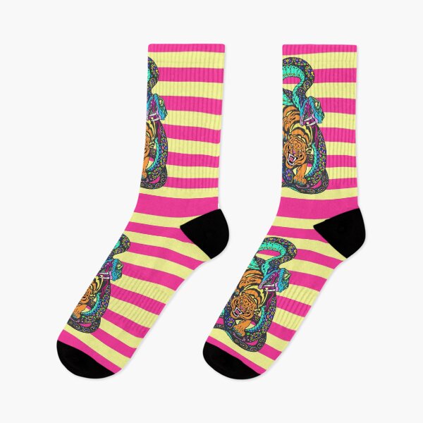 Item preview, Tiger and Snake Fight – Psychedelic Graphic Design on Stripes designed and sold by Mauswohn.