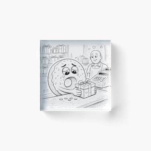 Item preview, Sad Donut at Checkout – Funny Broke Food Character Illustration designed and sold by ComedyInkFactor.