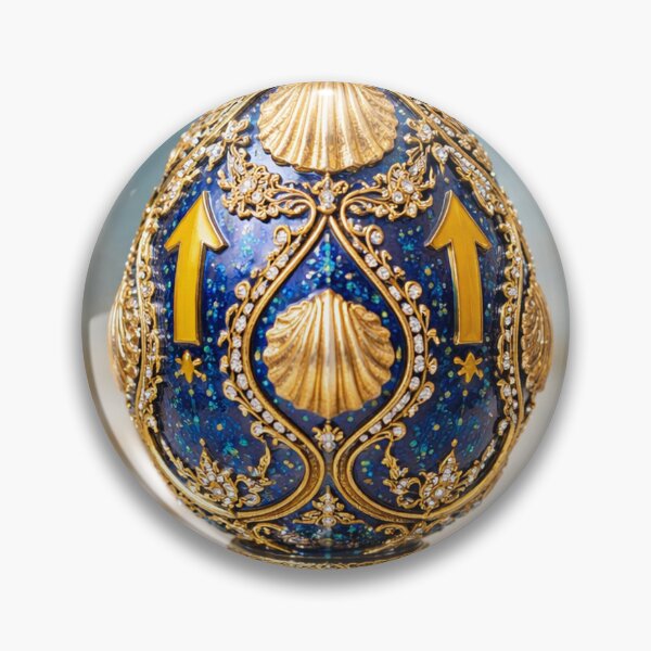 Item preview, Fabergé-style Camino Egg – Gold & Blue Pilgrimage Art with Scallop Shells and Arrows designed and sold by Sybille-Yates.