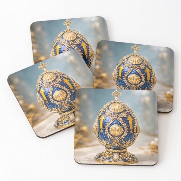 Item preview, Fabergé-style Camino Egg – Gold & Blue Pilgrimage Art with Scallop Shells and Arrows designed and sold by Sybille-Yates.