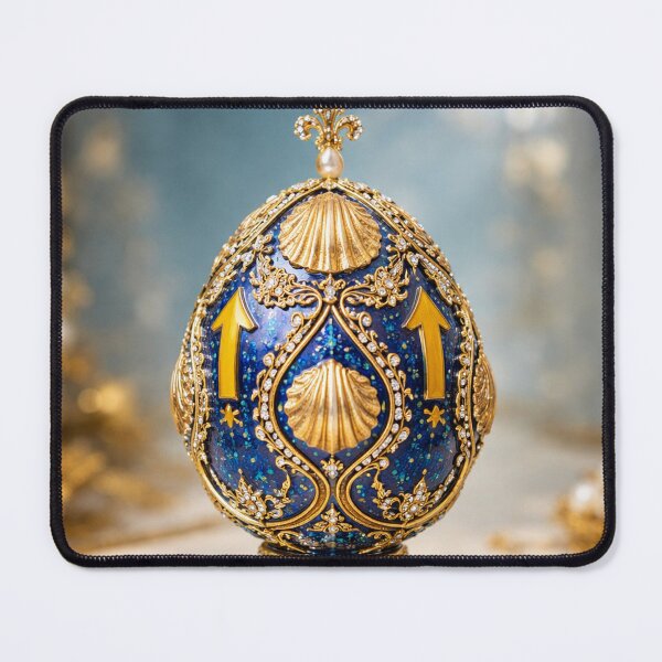 Item preview, Fabergé-style Camino Egg – Gold & Blue Pilgrimage Art with Scallop Shells and Arrows designed and sold by Sybille-Yates.
