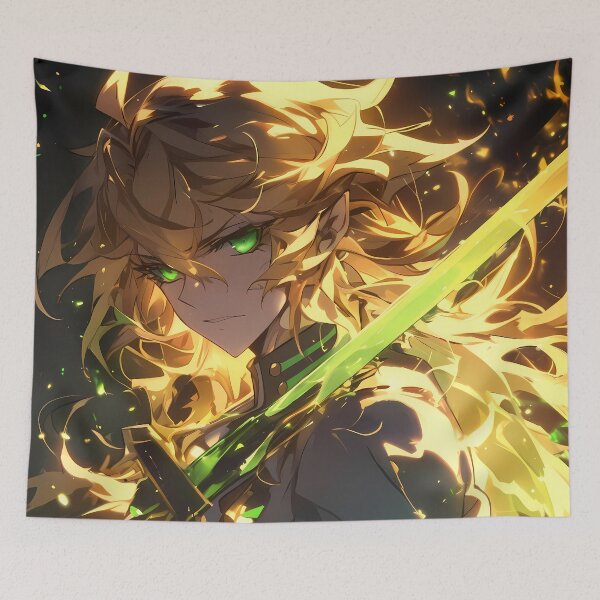 Item preview, Luminous Mikaela Hyakuya Seraph Of The End Anime Golden Fireblade Aura designed and sold by Tokyonomad.