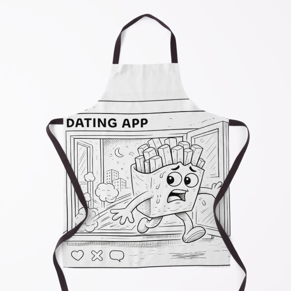 Item preview, Dating App Escape – Funny Fries Running Away from Online Dating | Black and White Art designed and sold by ComedyInkFactor.