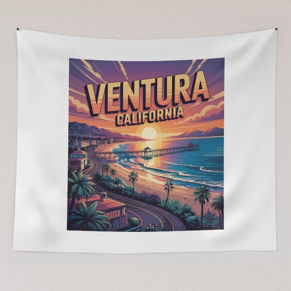 Item preview, Ventura Pier California - Sunset Palms Illustration designed and sold by CircinusStore.