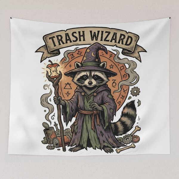 Item preview, Retro Gothic Raccoon Wizard Tarot Card Aesthetic Arcane Trash Panda Vintage Woodcut Style designed and sold by StickyGuys.