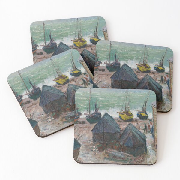 Item preview, Boats on the Beach at Etretat by Claude Monet: Coastal Impressionist Poster designed and sold by artofuniverse.