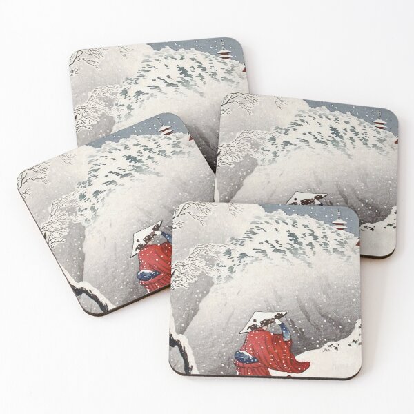 Item preview, Traveler in Snow near Pagoda - Hiroaki Takahashi Vintage Print designed and sold by Open Canvas.