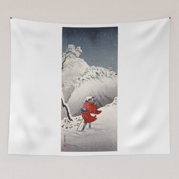 Item preview, Traveler in Snow near Pagoda - Hiroaki Takahashi Vintage Print designed and sold by Open Canvas.