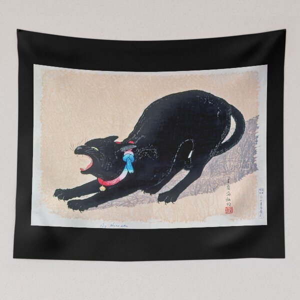 Item preview, Black Cat Stretching - Hiroaki Takahashi Vintage Print designed and sold by Open Canvas.