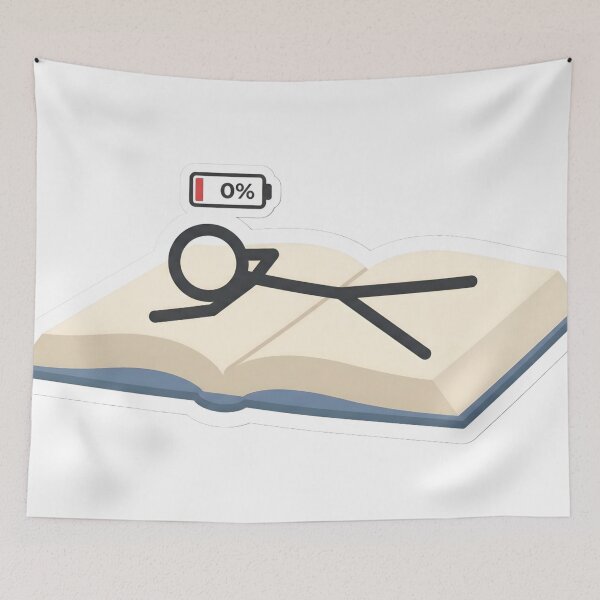 Item preview, Social Battery Drained Stickman Faceplant Into Book - Introvert Cozy Reading Aesthetic designed and sold by StickyGuys.