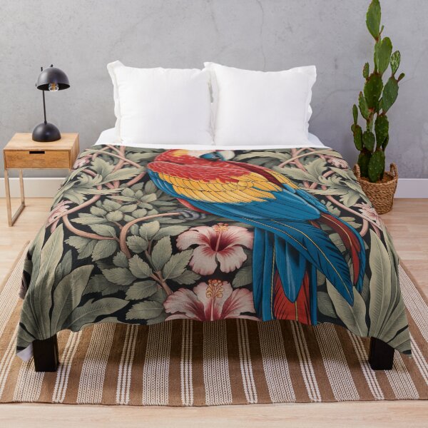 Item preview, William Morris Inspired Scarlet Macaw Arts & Crafts Botanical Art designed and sold by Tamas Das.