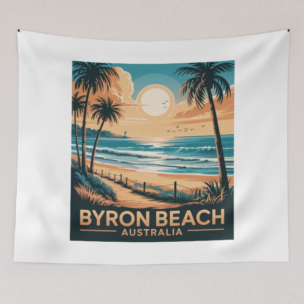 Item preview, Byron Beach Australia Vintage Coastal Sunset Poster designed and sold by CircinusStore.