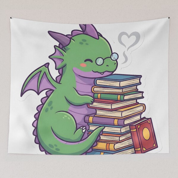 Item preview, Cute Chibi Dragon Hoarding Books Fantasy Reader Aesthetic Sticker designed and sold by StickyGuys.