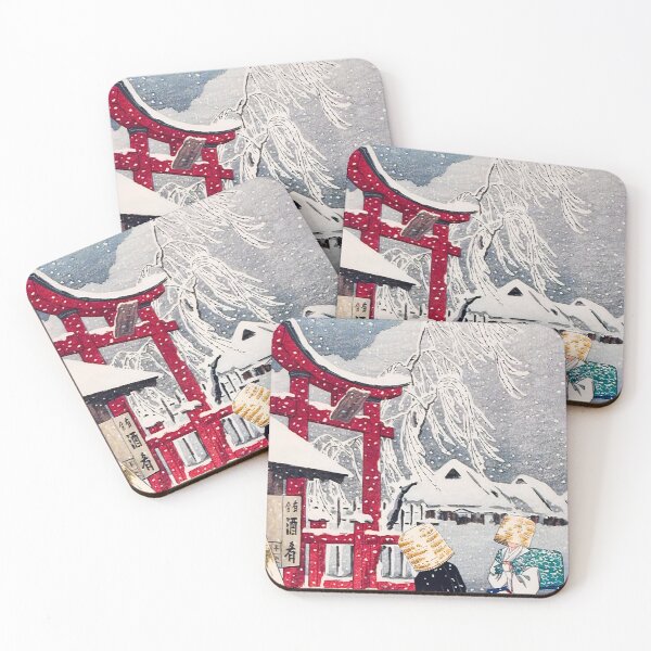 Item preview, Two Samurai in Snow near Torii Gate - Hiroaki Takahashi Vintage Print designed and sold by Open Canvas.