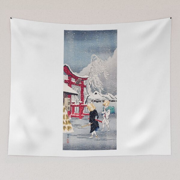Item preview, Two Samurai in Snow near Torii Gate - Hiroaki Takahashi Vintage Print designed and sold by Open Canvas.