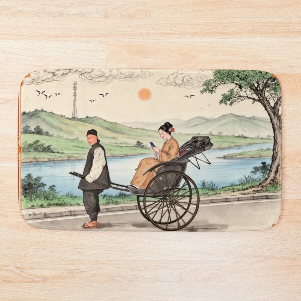 Artikelvorschau, Alte Tuschezeichnung einer chinesischen Rikscha mit modernem Touch entworfen und verkauft von aykiradesigns.