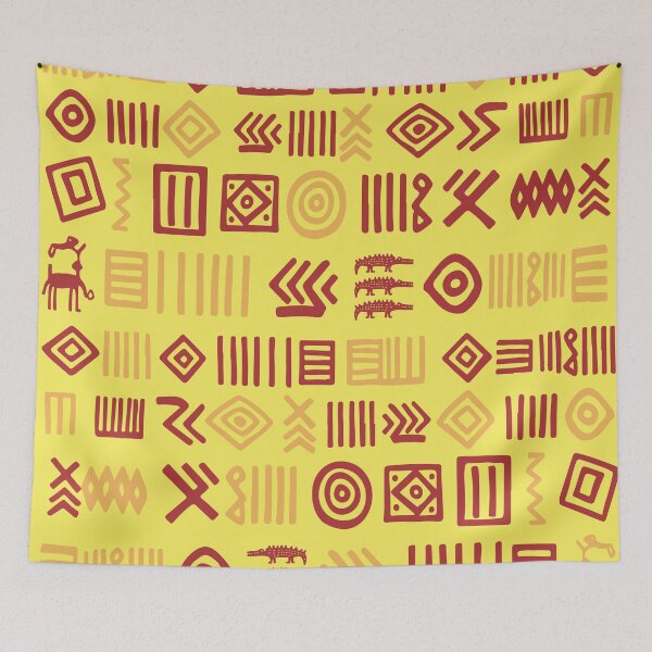 Item preview, Authentic Bogolan Pattern - Yellow Tribal Art designed and sold by Wolagno.