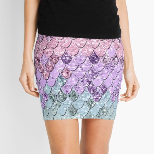 Mermaid Scales with Unicorn Girls Glitter #1 #shiny #pastel #decor #art Mini Skirt