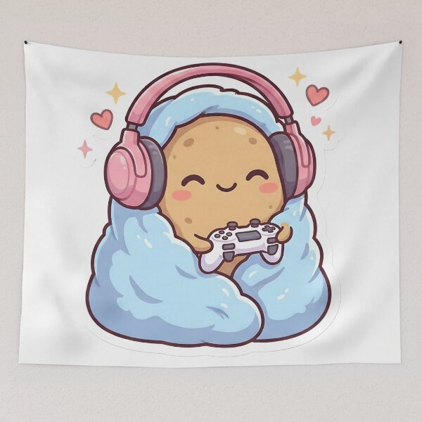 Item preview, Cozy Gamer Potato Cute Chibi Gaming Spud in Blanket Aesthetic designed and sold by StickyGuys.