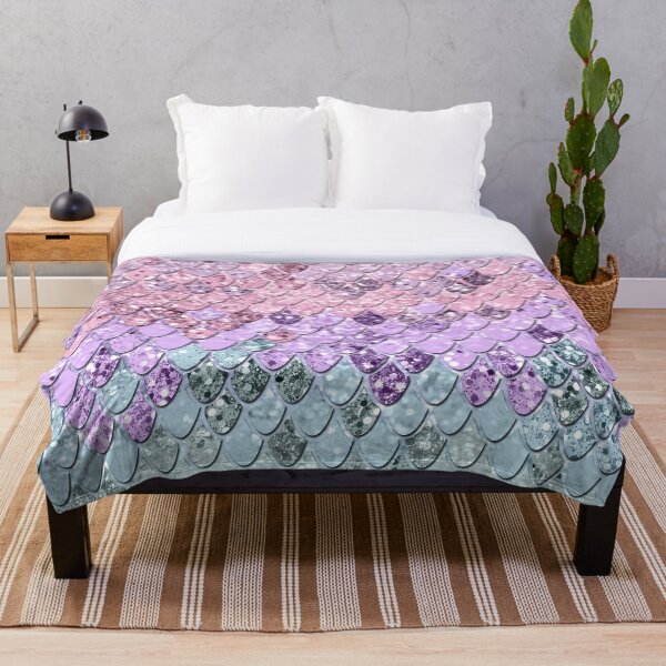 Mermaid Scales with Unicorn Girls Glitter #1 #shiny #pastel #decor #art Throw Blanket