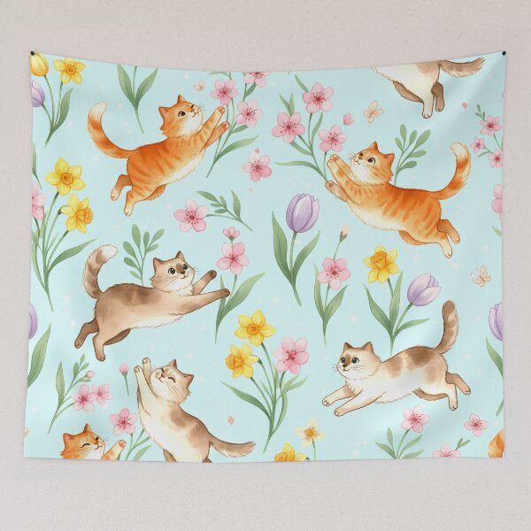 Item preview, Spring Garden Romp – Playful Cats & Blossoms designed and sold by meesub.