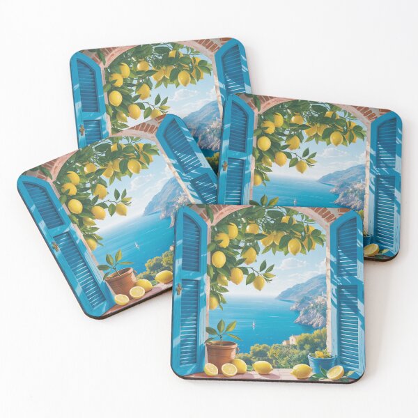 Item preview, Mediterranean Lemon Tree Window View Coastal Village Art designed and sold by Tamas Das.