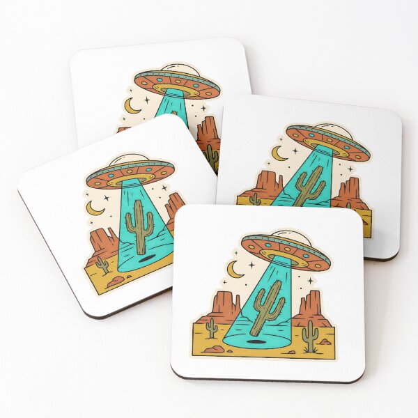Item preview, Retro Sci-Fi Desert UFO Abduction Cactus Psychedelic Art designed and sold by StickyGuys.