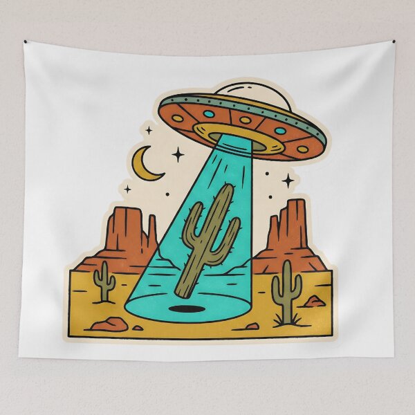 Item preview, Retro Sci-Fi Desert UFO Abduction Cactus Psychedelic Art designed and sold by StickyGuys.