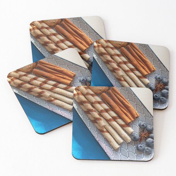 Item preview, Chocolate wafer sticks with cream lying on a ceramic dish with cinnamon and blueberries designed and sold by Darekb22.
