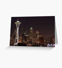 The Space Needle, Downtown Seattle at night Greeting Card