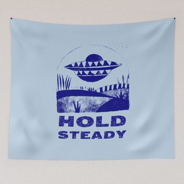 Item preview, Monochrome UFO Landscape, Navy on Light Blue designed and sold by nikoart001.