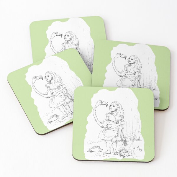 Item preview, Alice in Wonderland - Alice Holding A Flamingo Bird (original ink drawing by AliceCCI) designed and sold by VanyssaGraphics.
