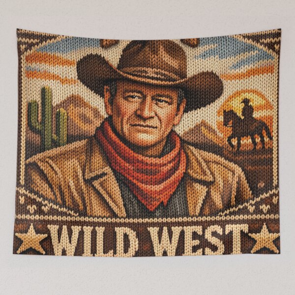 Item preview, Wild West John Wayne Portrait – Nostalgic Knit Pattern Design designed and sold by Mauswohn.