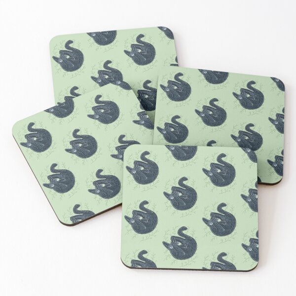 Item preview, Black kitten on a green background, hand-drawn, cat collection designed and sold by Dormitria.