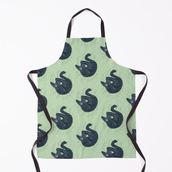 Item preview, Black kitten on a green background, hand-drawn, cat collection designed and sold by Dormitria.