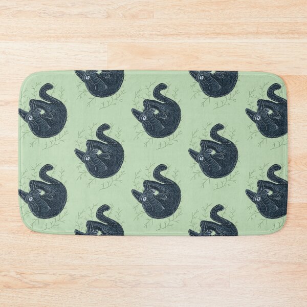 Item preview, Black kitten on a green background, hand-drawn, cat collection designed and sold by Dormitria.