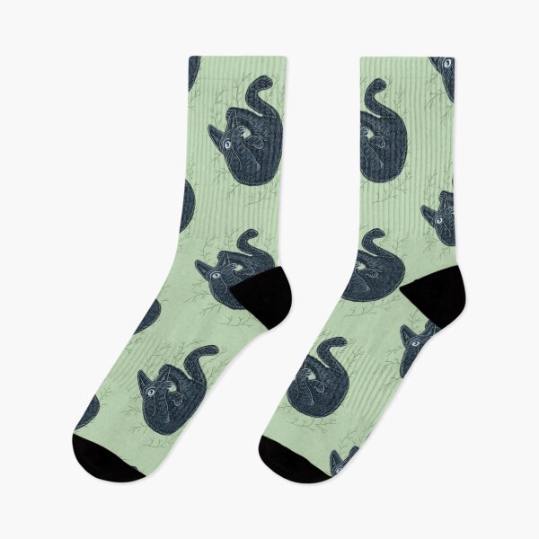 Item preview, Black kitten on a green background, hand-drawn, cat collection designed and sold by Dormitria.