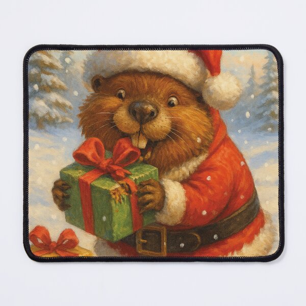 Item preview, Christmas beaver in the snow – Funny Santa Claus animal portrait designed and sold by Mauswohn.