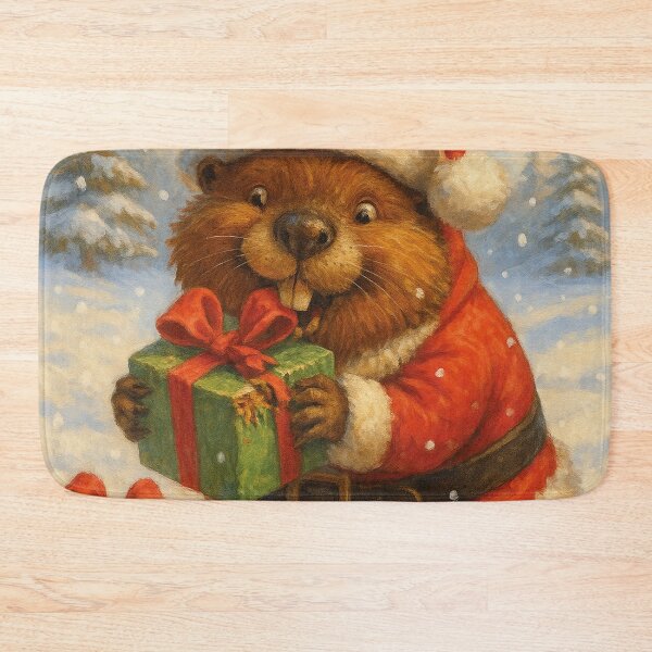 Item preview, Christmas beaver in the snow – Funny Santa Claus animal portrait designed and sold by Mauswohn.