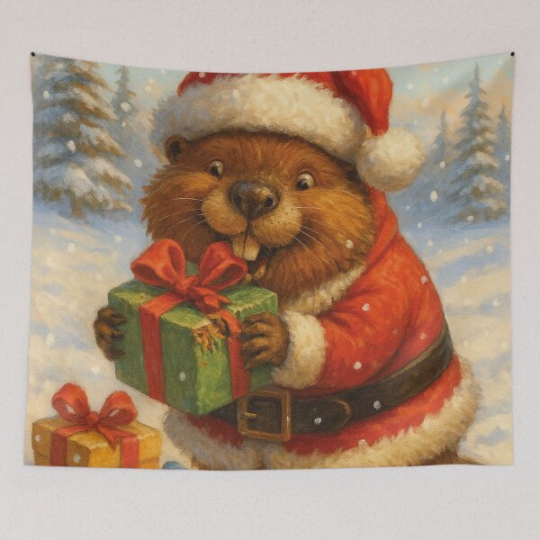 Item preview, Christmas beaver in the snow – Funny Santa Claus animal portrait designed and sold by Mauswohn.