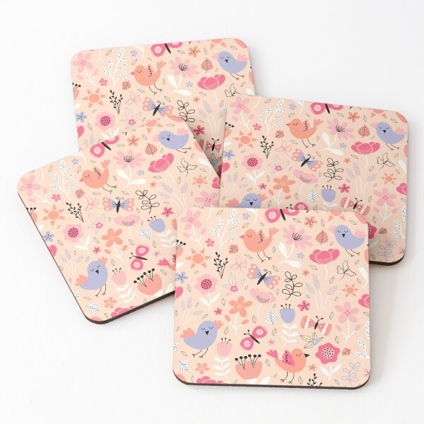 Item preview, Bright spring birds florals butterflies cottagecore peach designed and sold by Nicola-Rowe.