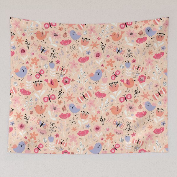 Item preview, Bright spring birds florals butterflies cottagecore peach designed and sold by Nicola-Rowe.