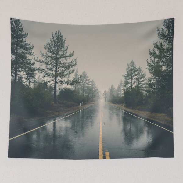 Item preview, Lonely road in the fog – Melancholy forest landscape in the rain designed and sold by Mauswohn.