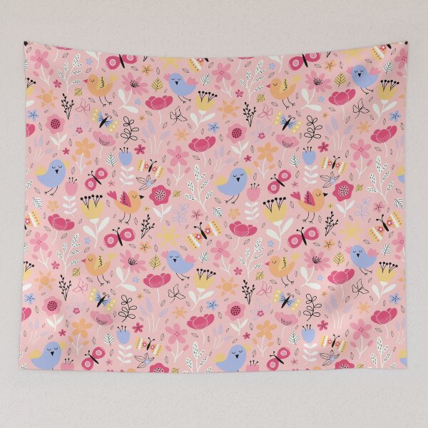 Item preview, Bright spring birds florals butterflies cottagecore pink designed and sold by Nicola-Rowe.