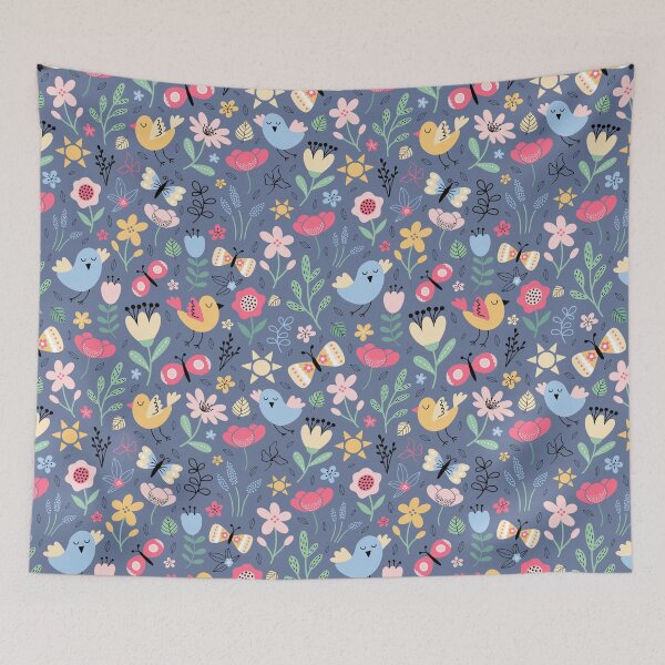Item preview, Bright spring birds florals butterflies cottagecore blue designed and sold by Nicola-Rowe.