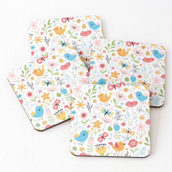 Item preview, Bright spring birds florals butterflies cottagecore white designed and sold by Nicola-Rowe.