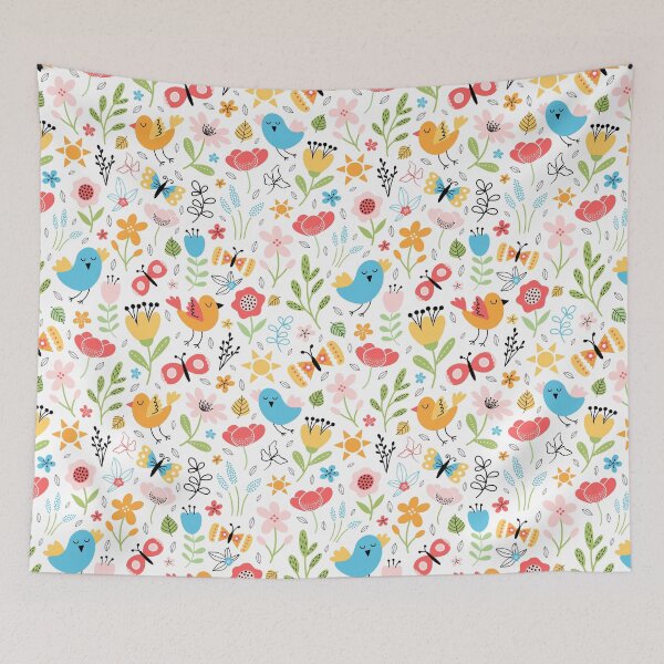 Item preview, Bright spring birds florals butterflies cottagecore white designed and sold by Nicola-Rowe.