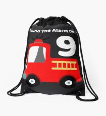Fire Truck Sound The Alarm I'm 9! Drawstring Bag