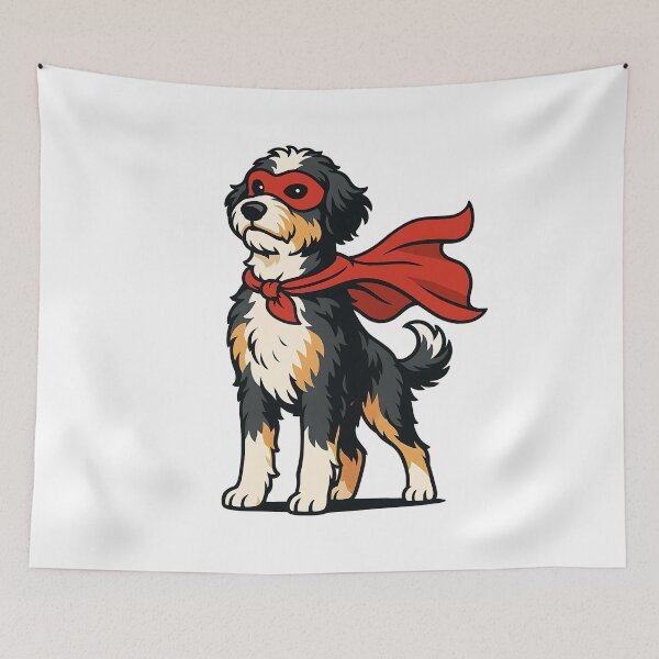 Item preview, Super Aussie Doodle Hero - Cute Bernedoodle Puppy with Cape designed and sold by Balasan.