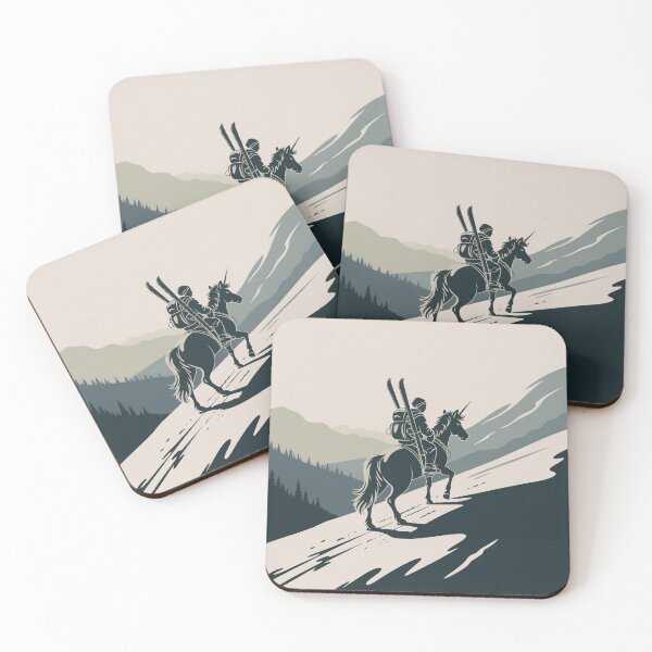 Item preview, Quiet Ski Touring Adventure – A Skier Riding a Unicorn Uphill designed and sold by Vintage Shapes.